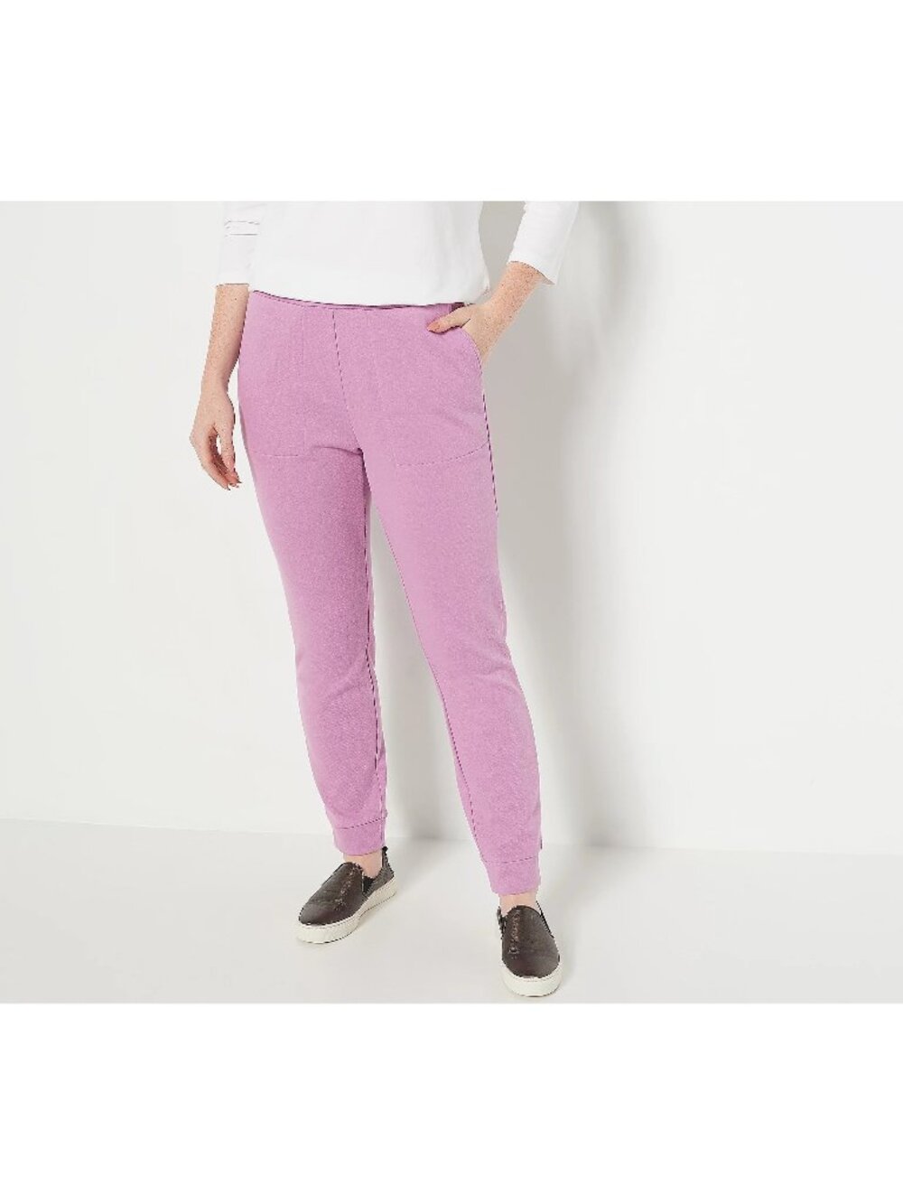 Susan Graver Weekend  Joggers 3X Regular Washed French Terry Slim Muted Lilac NE